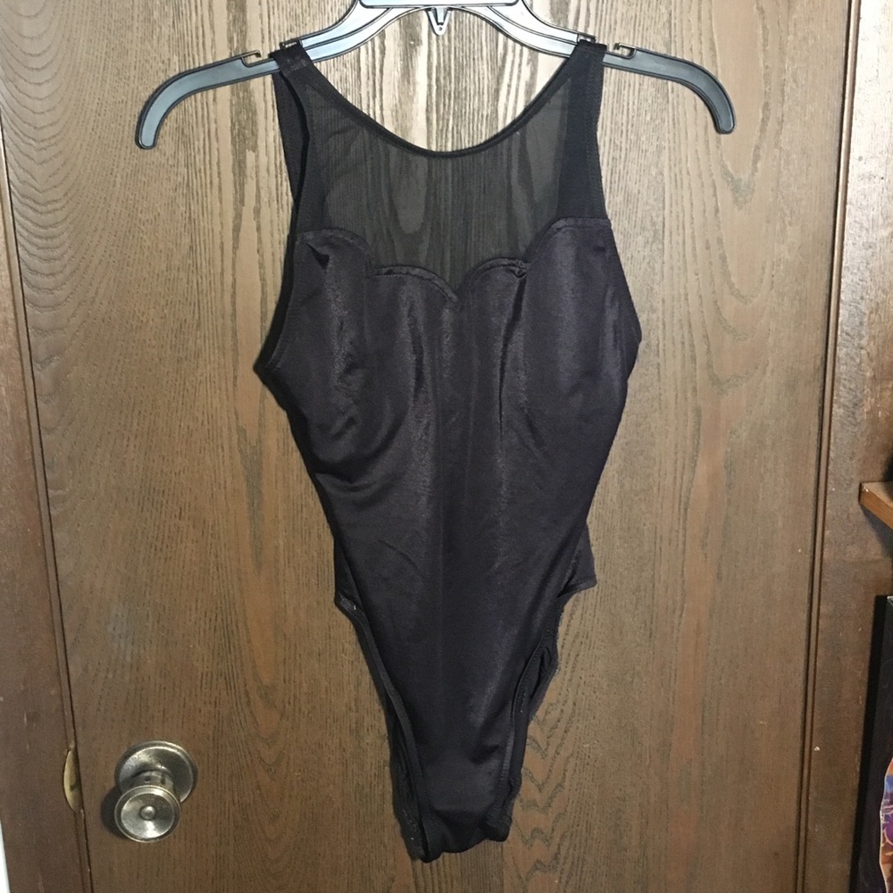 Women’s black bathing suit with mesh detail
